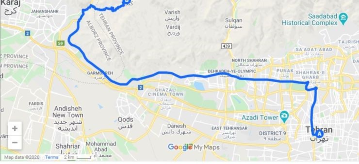 مسیر روستای کندر کرج از تهران