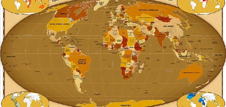 نام تمامی کشورها به زبان رسمی آن کشور در قالب یک نقشه