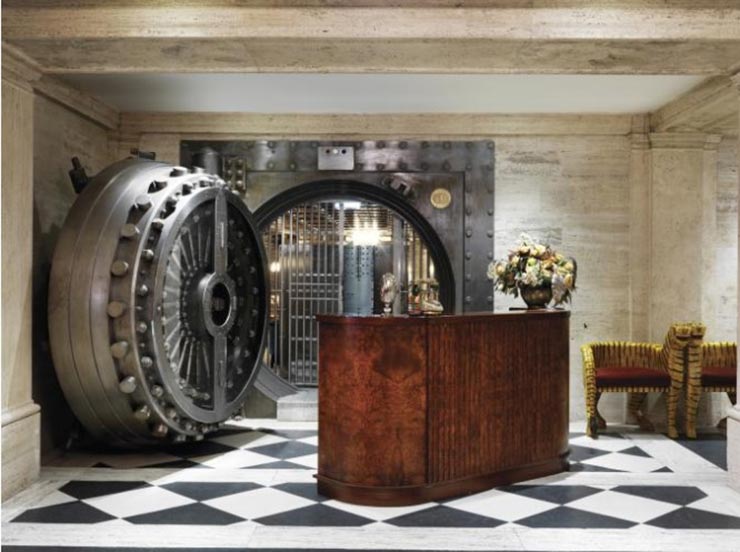 The popular London hotel The Ned also houses the Vault Room, an exclusive drinking spot.