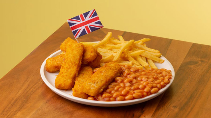 Fish fingers, chips and beans