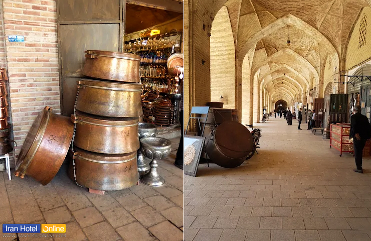 جاهای دیدنی کرمان؛ معرفی باغها، کویرها و جذابیتهای کرمان 13 دو تصویر از راسته بازار مسگرها از جاهای دیدنی کرمان