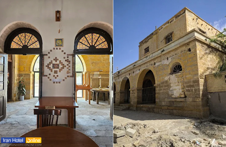 دو عکس از فضای بیرون و داخل ساختمان تلگرافخانه از جاهای دیدنی تاریخی چابهار