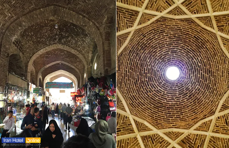 جاهای دیدنی کرمان؛ معرفی باغها، کویرها و جذابیتهای کرمان 36 آجرکاری باشکوه و دایرهای در سقف و عکسی از گردشگرانی که مشغول بازارگردی و خرید هستند