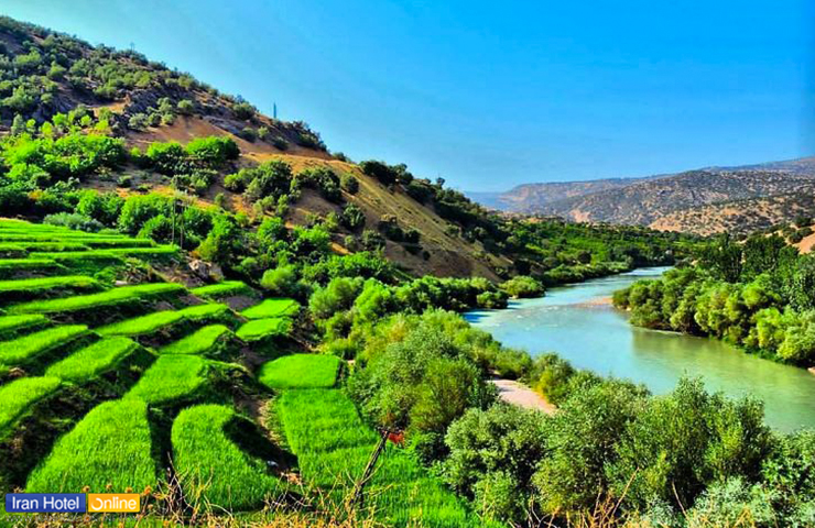 دشت هلن کجاست؟ معرفی جاذبههای منطقه حفاظت شده هلن 4 زمینهای سرسبز کشاورزی در کنار رودخانه جاری دشت هلن
