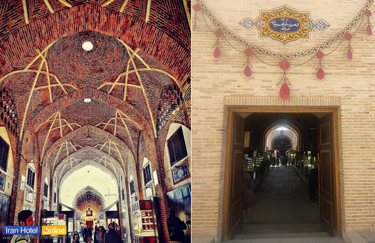 جاهای دیدنی کرمان؛ معرفی باغها، کویرها و جذابیتهای کرمان 34 دو تصویر از سردر و سقف تماشایی بازار زرگری یا بازار قیصریه کرمان