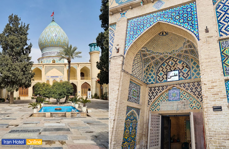 دو تصویر از گنبد و درگاه ورودی زیارتگاه علی بن حمزه 