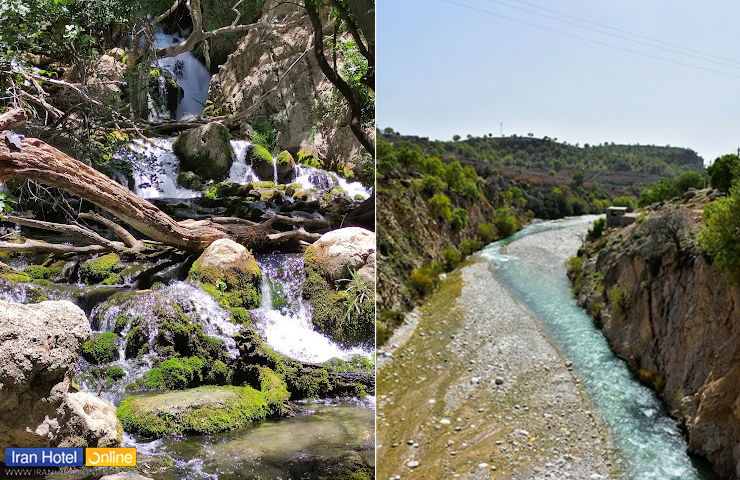آبشار زیبای کوهمره سرخی و تصویری از رودخانه زلال و جاری از آن