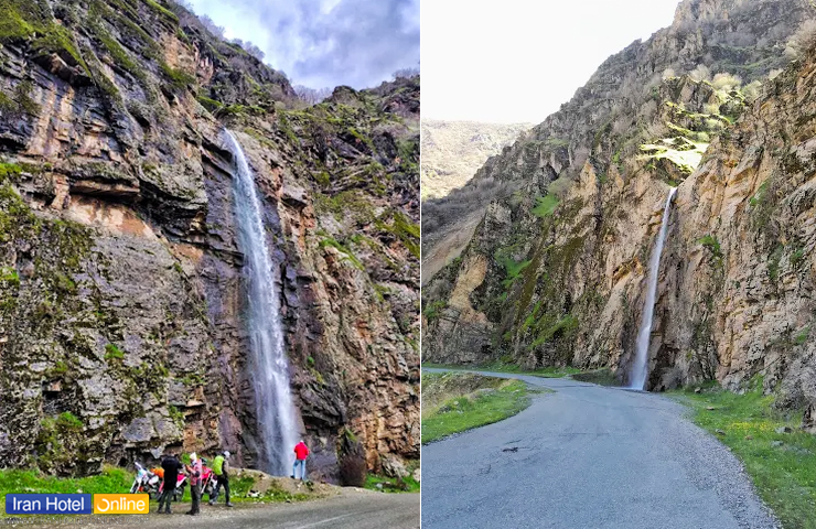 دو تصویر زیبا از آبشار زرگه در هوای مطبوع بهار کنار جاده
