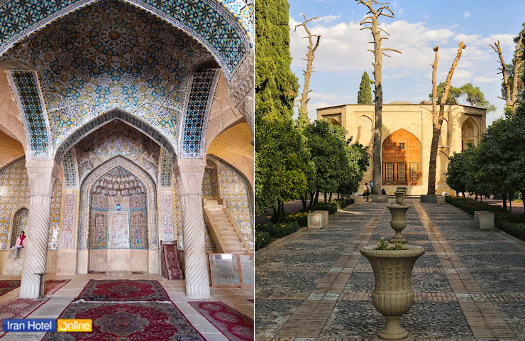 معرفی هتل بزرگ رز شیراز، اقامتی لوکس و خاص در دامنه کوهستان 9 تصویری زیبا از باغ جهان نما و مسجد وکیل شیراز در نزدیکی هتل بزرگ رز