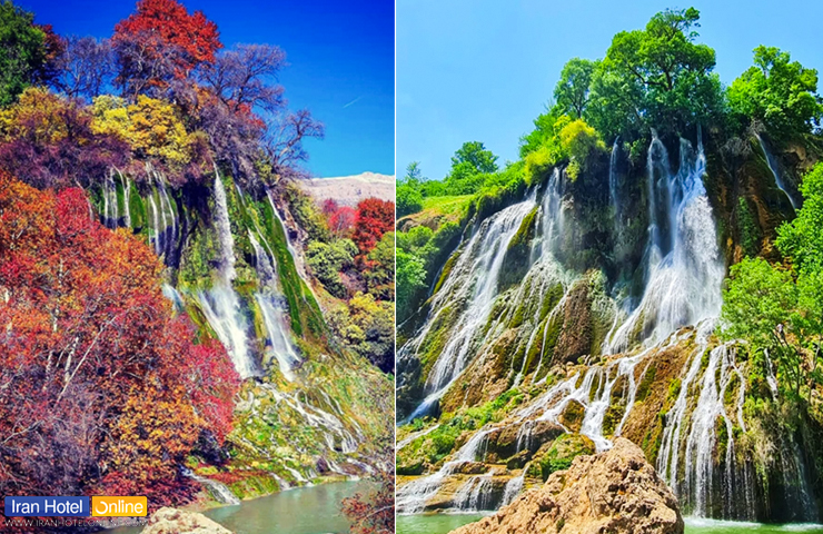 آبشار بیشه؛ نوازش زلال آب بر گیسوی درختان 6 دو تصویر از آبشار بیشه در فصل پاییز و بهار رویایی لرستان