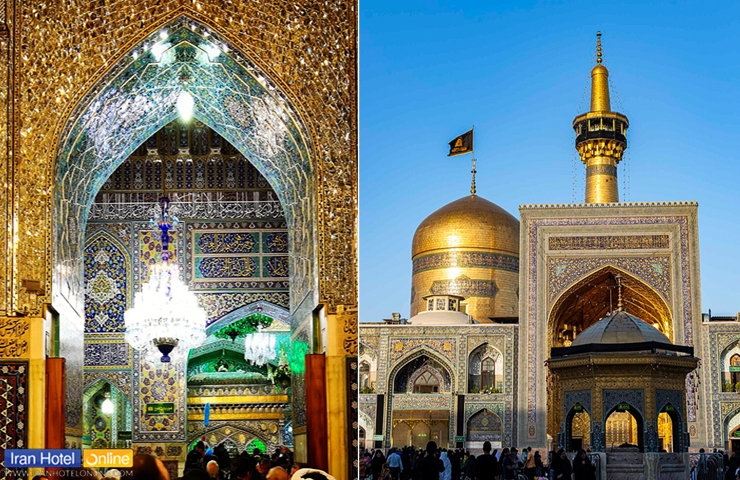 دو تصویر از گنبد طلایی و فضای داخل حرم طلایی امام رضا