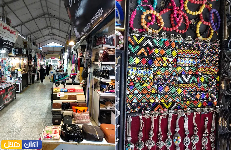 بخش سرپوشیده بازار بزرگ ساحلی آستارا و تصویری از صنایع دستی موجود در غرفه‌های این بازار