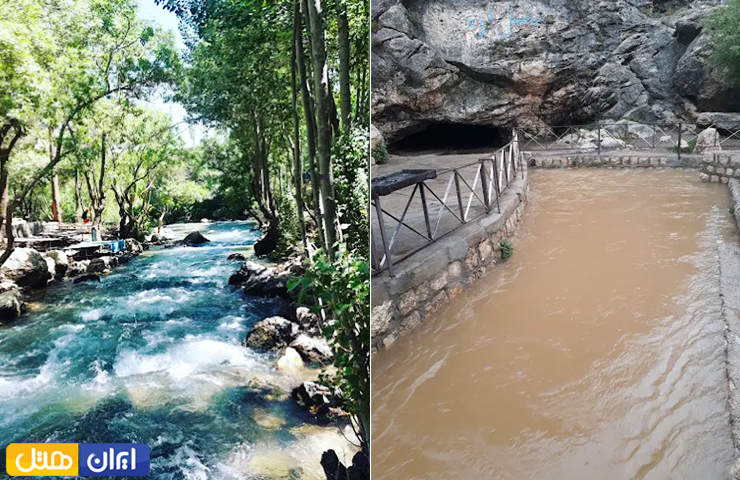 دو تصویر دلنشین و زیبا از طبیعت زیبا مجموعه تفریحی پیرغار در فصل بهار و زمستان