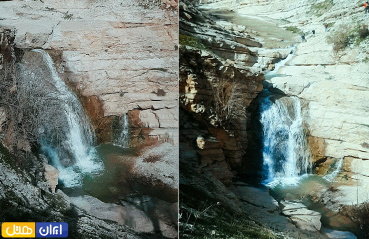 جریان زیبای آب در دو عکس از آبشار وه‌ریز ایلام