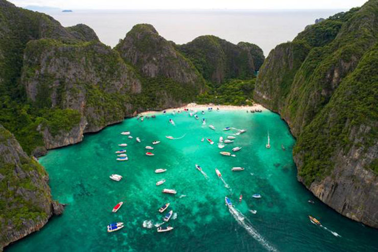Visitors to Maya Bay in Thailand