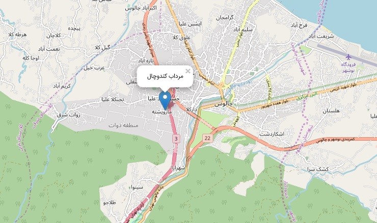 نقشه مرداب کندوچال چالوس