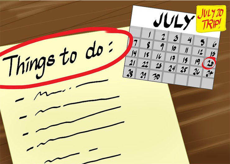 Make lists a week or two before the trip