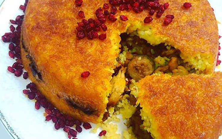 ته چین مرغ و بادمجان